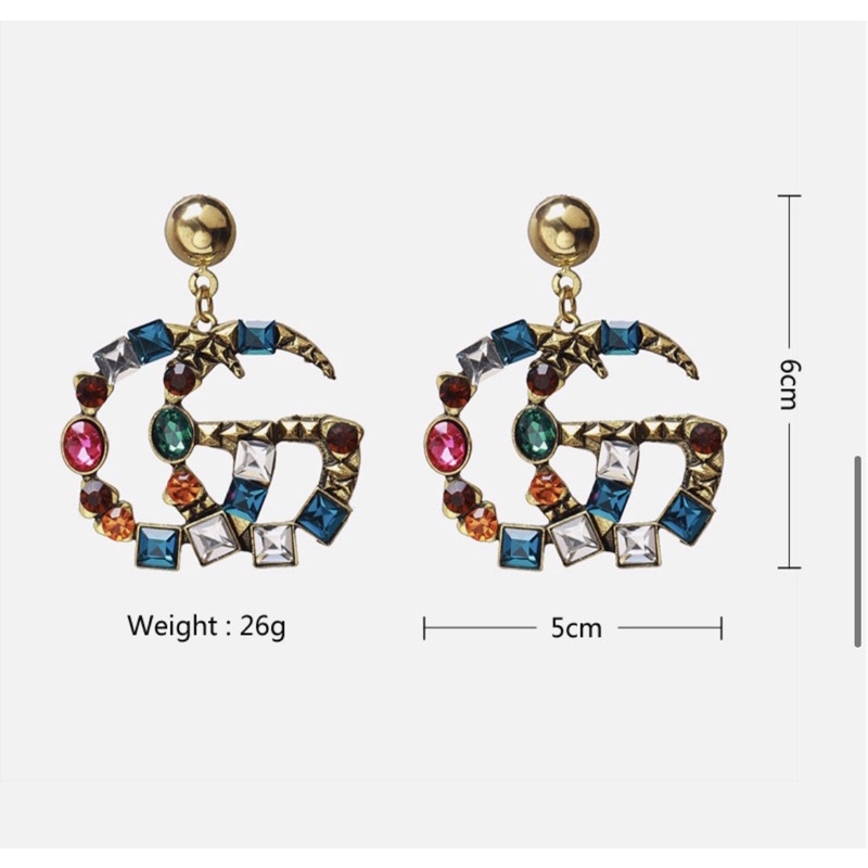 Khuyên tai chữ GC. đính đá nhiều màu cổ điển vintage - Maben