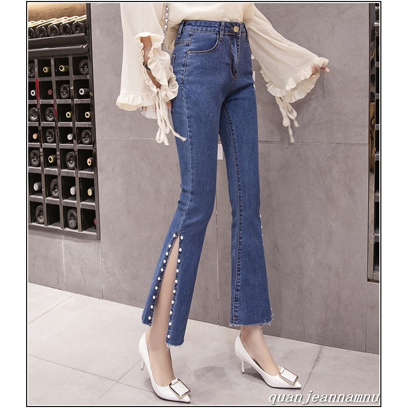 Quần jean nữ ỐNG LOE đính hạt viền lai mã số 92 a12