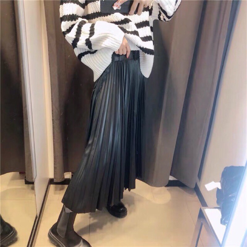 CHÂN VÁY MIDI DẬP LY LƯNG CAO ZARA KÈM BELT