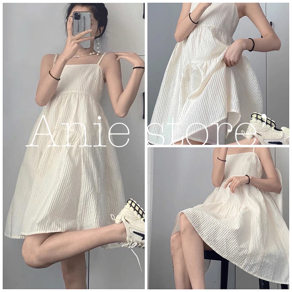 Đầm Trắng Nữ 2 Dây Đũi Nhăn Kèm Lót 🦋 Váy Maxi Nữ Dáng Ngắn 🦋