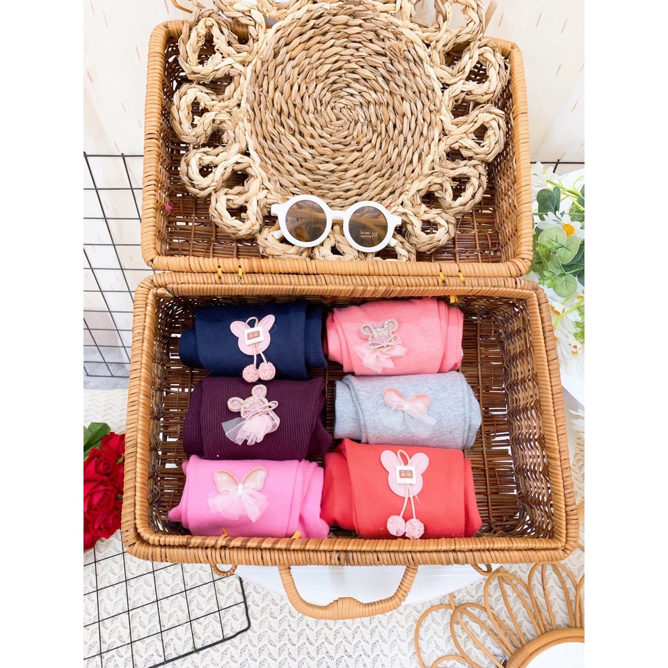 Quần legging đính nơ chất len tăm cho bé gái từ 8-18kg