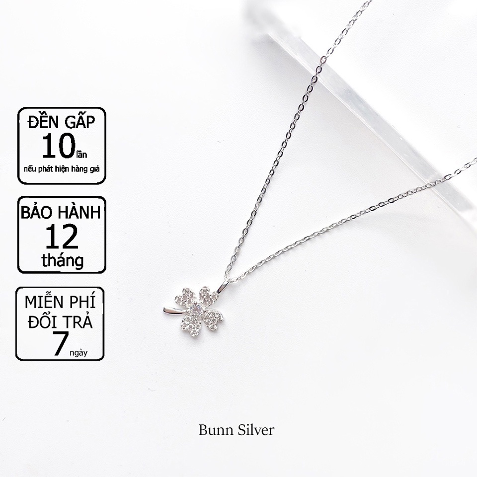 Dây chuyền nữ cỏ 4 lá đính đá bạc 925 Bunn Silver sang trọng, nữ tính