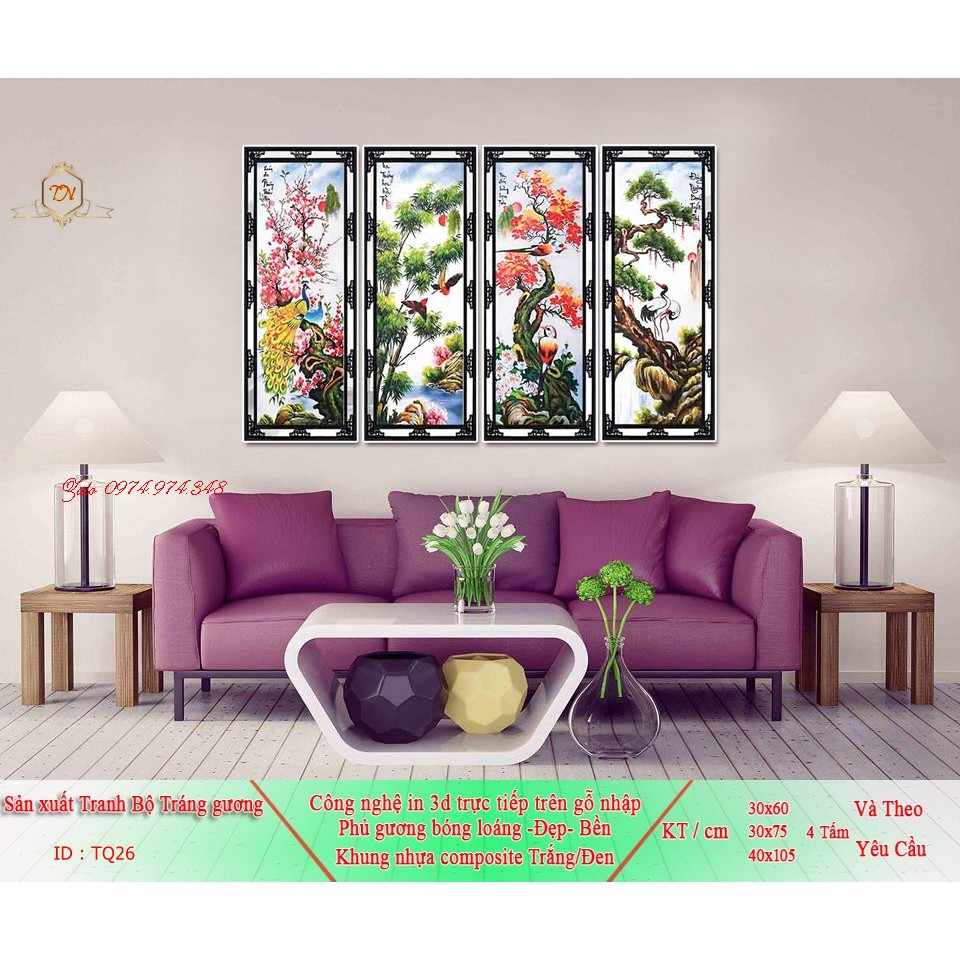 Tranh bộ treo tường tứ quý phủ gương TQ26