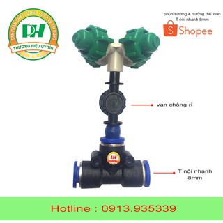 Combo 10 béc phun sương 4 hướng gắn T 8mm