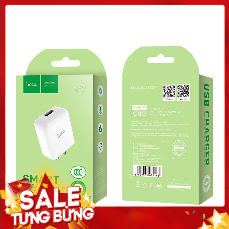 (FREE SHIP 50K)Củ sạc Hoco C49 - củ sạc nhanh 2A chính hãng