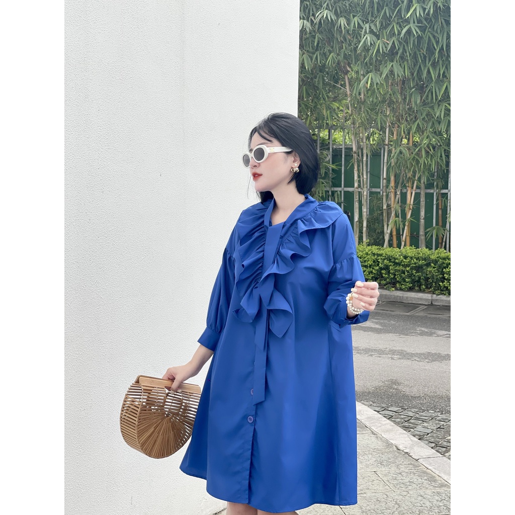 LIIN - Đầm Suông Tay Lửng Cổ Bèo Smock Rough Dress V00885