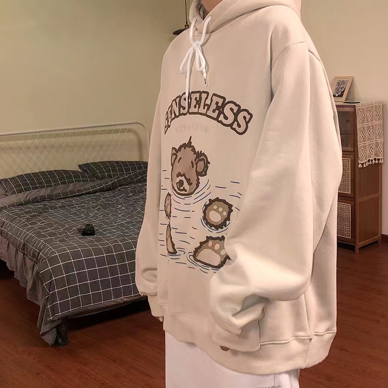 Áo Hoodie Tay Dài Form Rộng Theo Phong Cách Retro Mỹ Dễ Phối Đồ