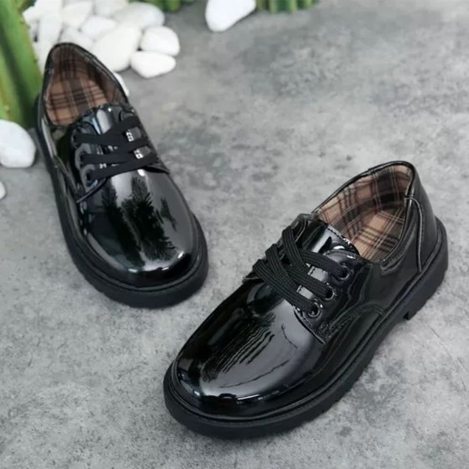 Giày Da Đế Mềm Màu Đen Phong Cách Anh Quốc Thời Trang Xuân Thu Cho Bé Trai Gái 2021