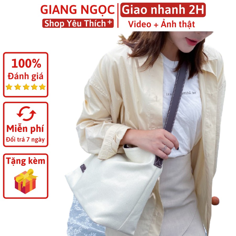 [Mã FASHIONT4WA2 giảm 10K đơn từ 50K] Túi vải tote nữ FREESHIP đeo chéo thời trang Hàn Quốc - Hot 2020