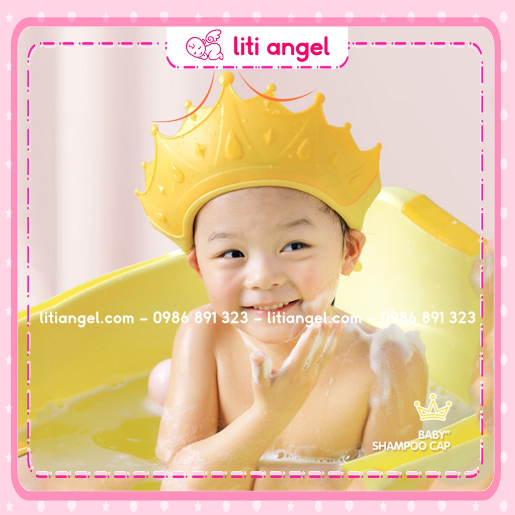 Mũ gội đầu khi tắm cho bé giúp chống cay mắt hình vương miện có 6 nấc điều chỉnh vòng đầu