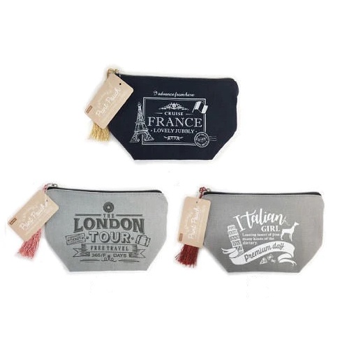 Daiso Túi Vải Printed Pouch With Gusset -With Tassel - Travel-