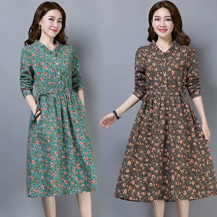 Đầm Cotton Dài Tay Phong Cách Hàn Quốc Cho Nữ