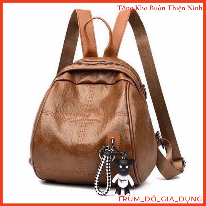 Balo nữ da mềm thời trang tặng kèm móc gấu