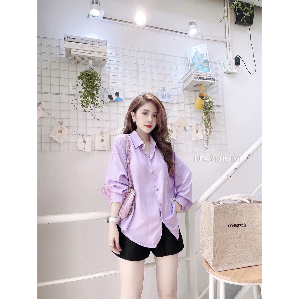 Áo sơ mi nữ dài tay trắng đi học, đi làm cổ bẻ form rộng vừa, bo nhún cổ tay vải lụa | BigBuy360 - bigbuy360.vn