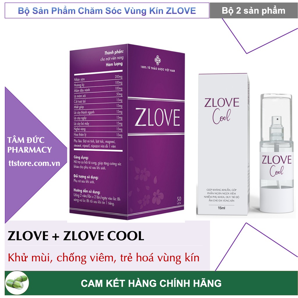 Bộ 2 sản phẩm ZLOVE - Viên Uống Zlove và Xịt Kháng Khuẩn ZLOVE Cool [Se Khít Vùng Kín, Ngăn Ngừa Viêm Nhiễm Phụ Khoa]