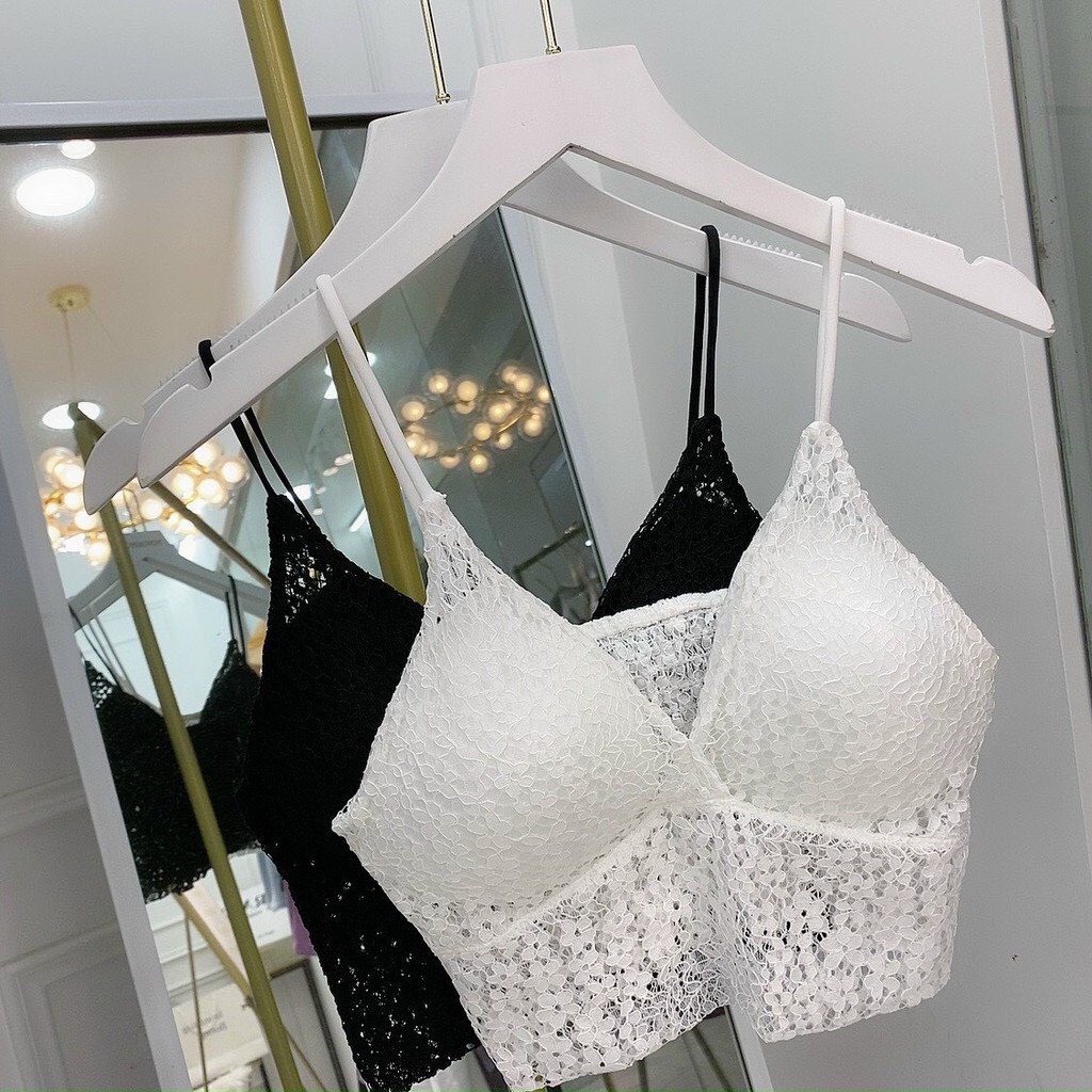 Áo 2 dây nữ croptop ren hoa bra quyến rũ siêu xinh