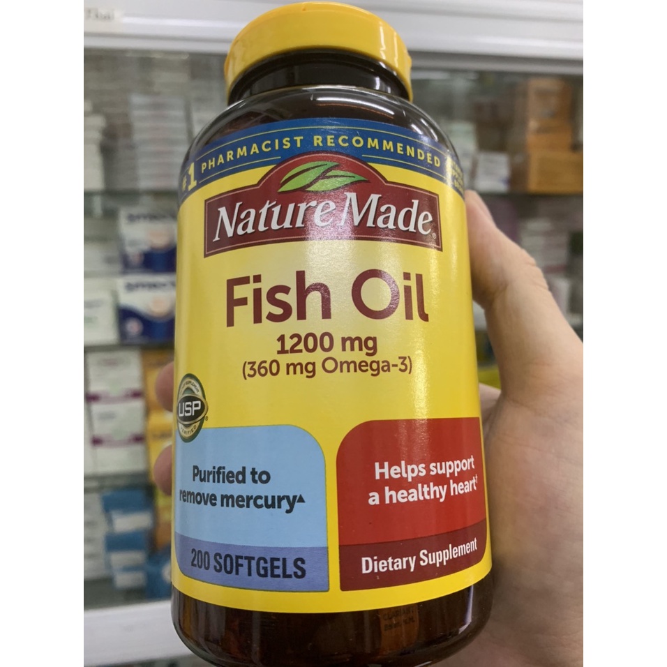 Viên uống Dầu Cá Nature Made Fish Oil 1200mg 360mg Omega 3 200 viên