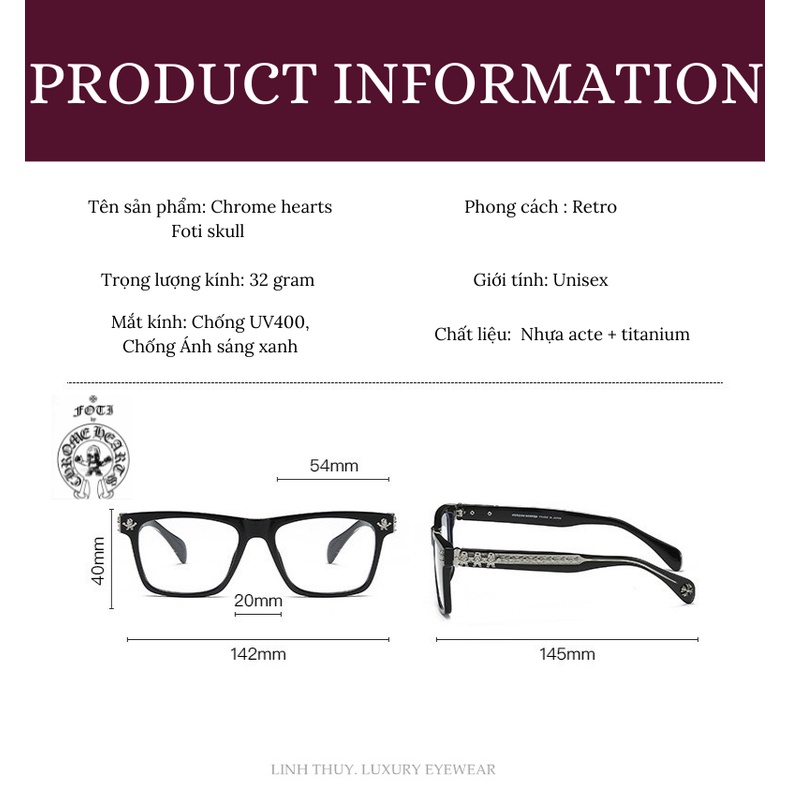 Kính mắt chrome hearts foti vuông thời trang fullbox