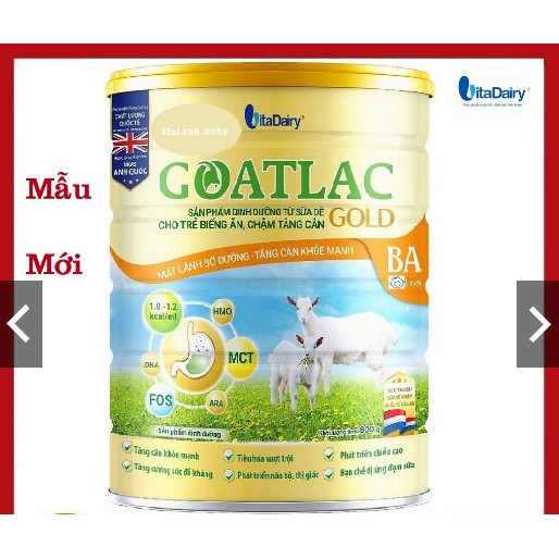 Combo 5 lon sữa dê Goatlac gold BA (800g) goatamil BA mẫu mới