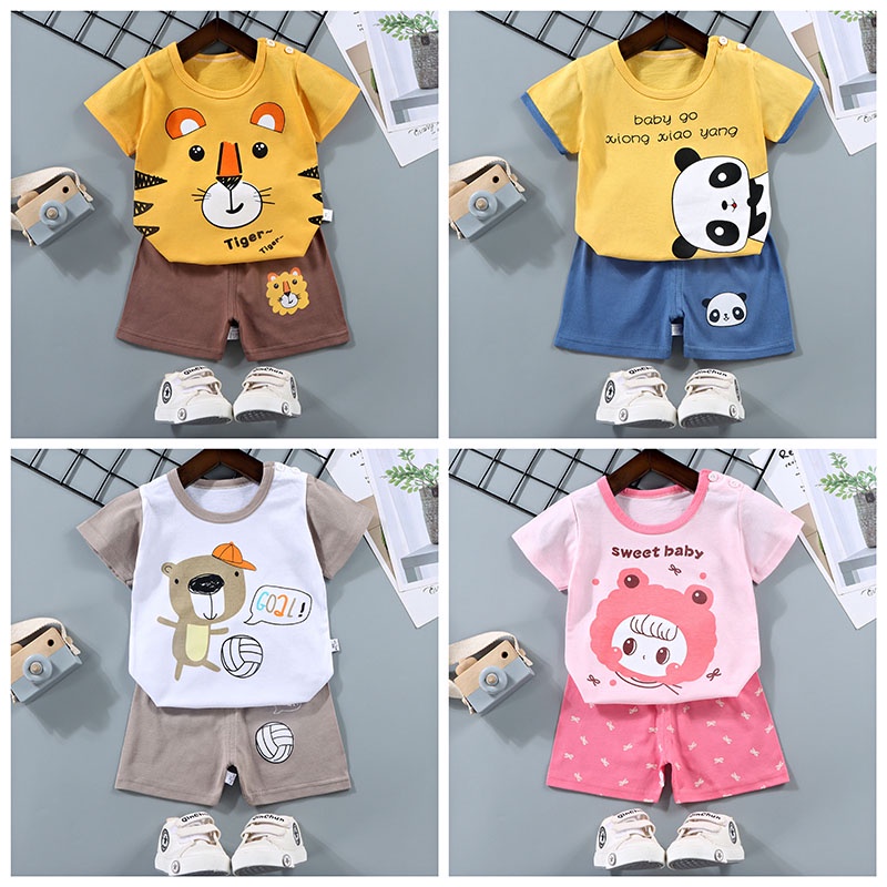 SUGE Bộ Đồ Ngủ Áo Thun Tay Ngắn Phối Quần Dài Thời Trang Mùa Hè Cho Bé Trai / Gái 0-6 Tuổi