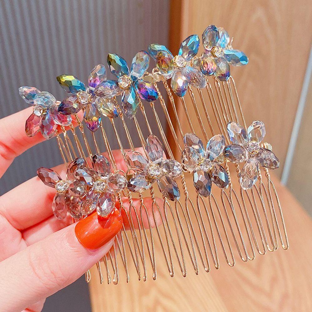 Lược Cài Tóc Kim Loại Trong Suốt Đính Hoa Lấp Lánh Dễ Thương Cho Bé Gái|Phụ Kiện Dây Buộc Tóc Xinh Xắn Thời Trang