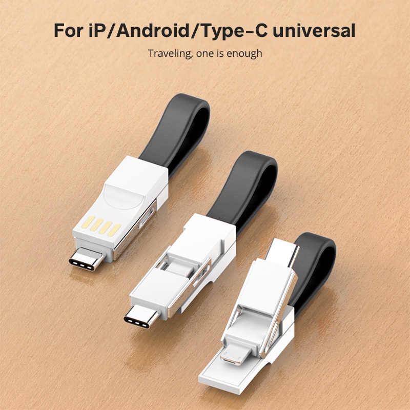 Cáp sạc HDOORLINK dạng móc khóa ngắn 2A 3 trong 1 cổng USB Type-C cho điện thoại thông minh tùy chọn màu sắc