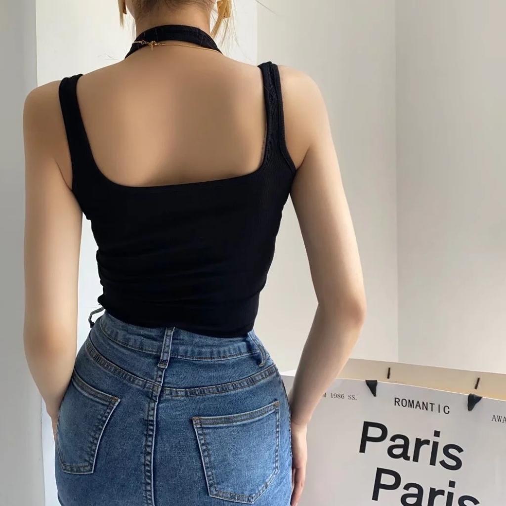 Áo ba lỗ nữ cổ giả yếm Xquin, áo croptop 3 lỗ ôm body chất thun gân mềm mịn