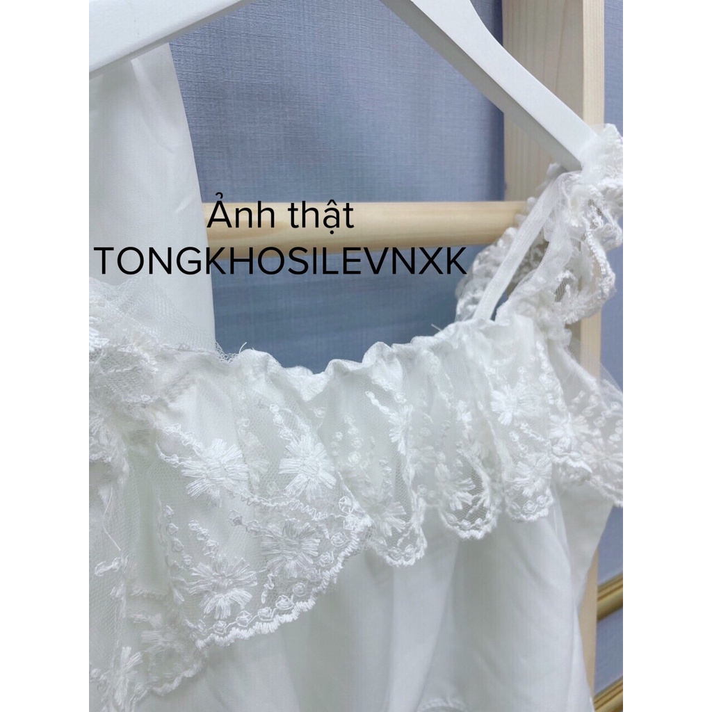 BỘ NGỦ 2 DÂY REN TRẮNG MIX QUẦN ĐÙI ĐUÔI BÈO - SET ÁO 2S QUẦN ĐŨI ULZZANG