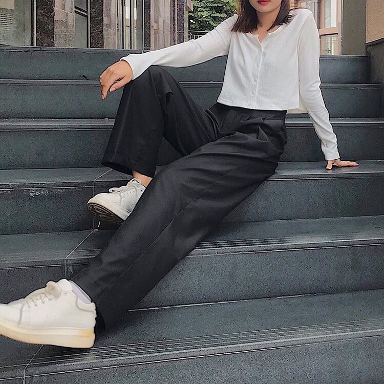 Quần ống rộng nữ lưng cao 𝐔𝐋𝐙𝐙𝐀𝐍𝐆 Style Hàn Quốc chất vải cát Hàn - Dáng quần suông mềm mại dài 100cm | BigBuy360 - bigbuy360.vn