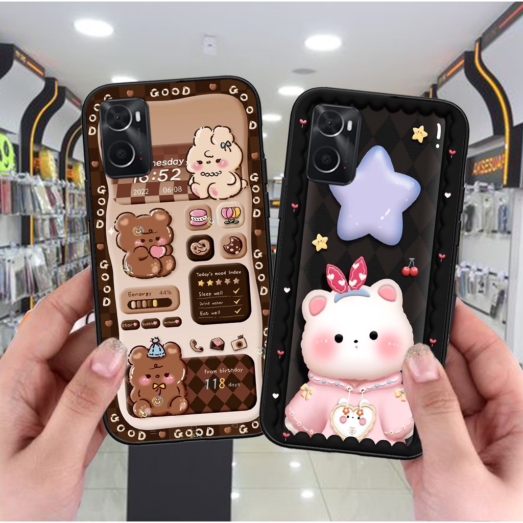 Ốp Oppo A96 4G / A76 / A36 in hình gấu caro đen trắng dễ thương siêu bền