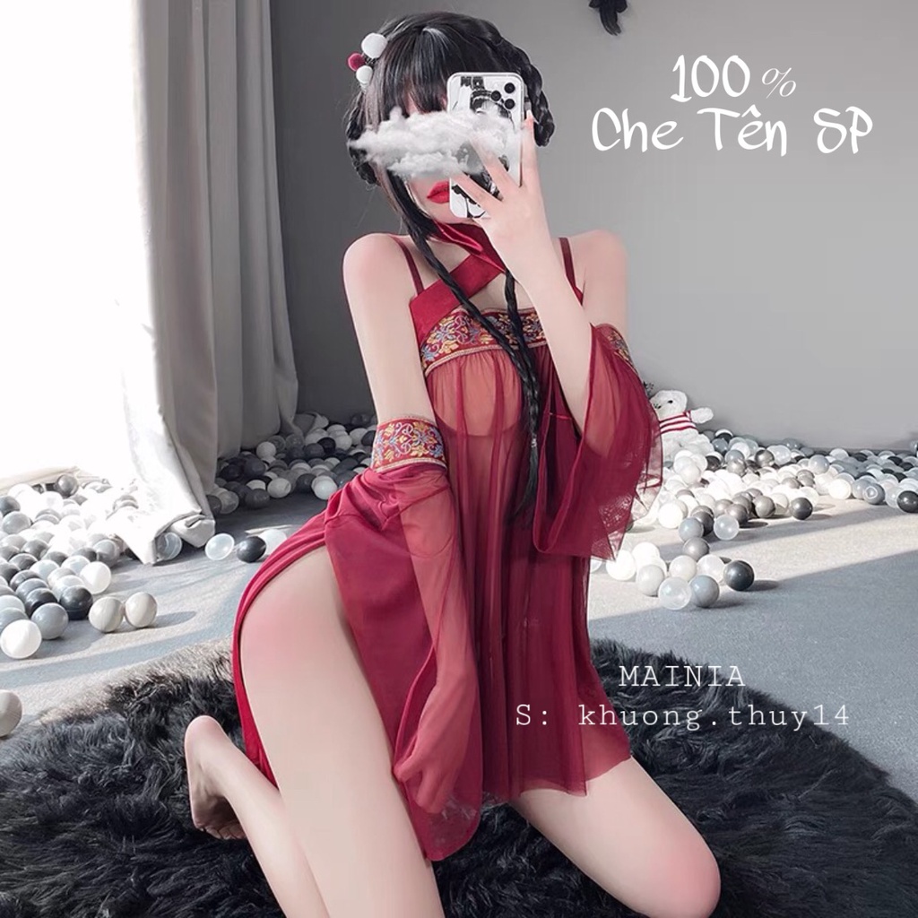 [Hàng Cao Cấp] Đầm Ngủ Váy Ngủ Ren Xuyên Thấu Phối Lụa Kèm Áo Choàng Cosplay Cô Nàng Trung Hoa Sexy Gợi Cảm Mainia Shop