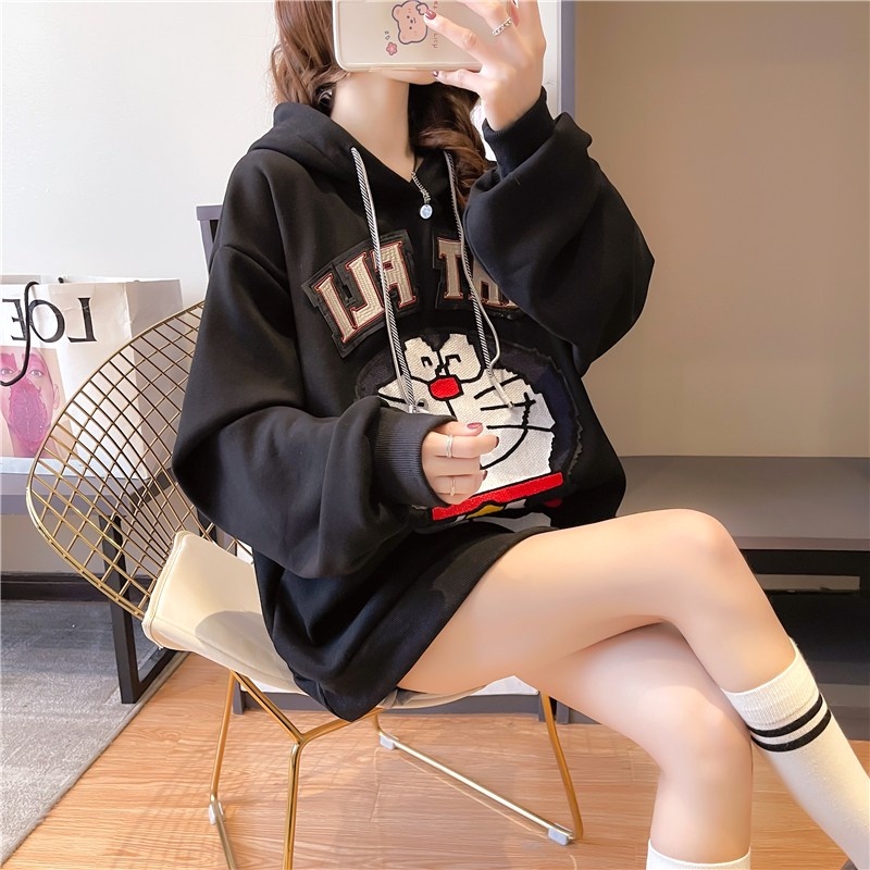 ZHELIHANGFEI Áo Hoodie Form Rộng In Hình Mèo Tinkerbell Phong Cách Retro