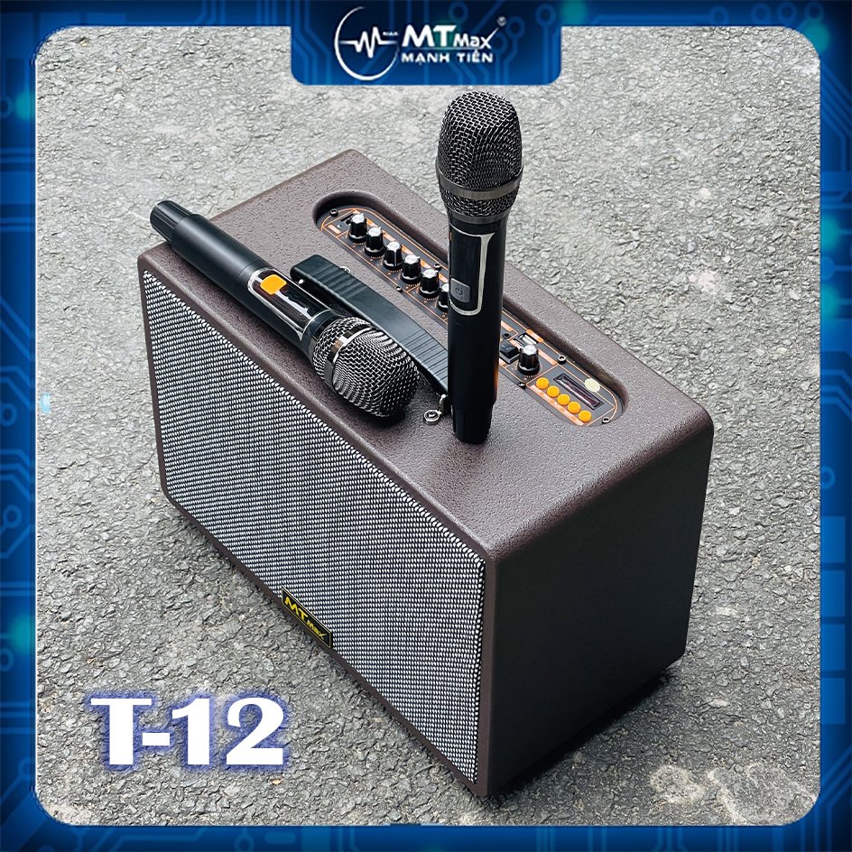 Siêu phẩm loa karaoke di động xách tay T12 chức năng cao cấp giá cực mềm 120w có echo reverb tặng kèm 2 mic không dây