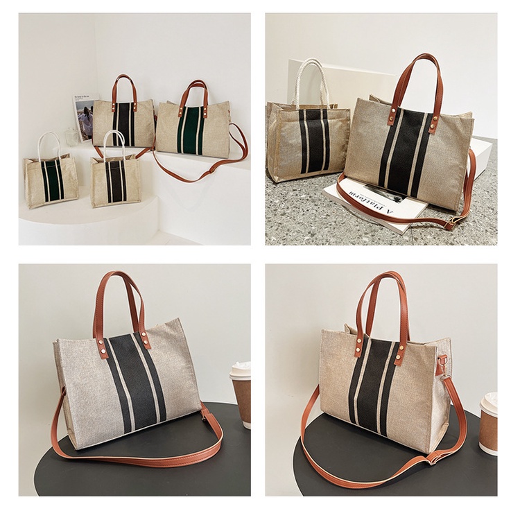Túi Tote Đựng Máy Tính Khổ A4 14-inch Vải Canvas Kẻ Sọc Thời Trang