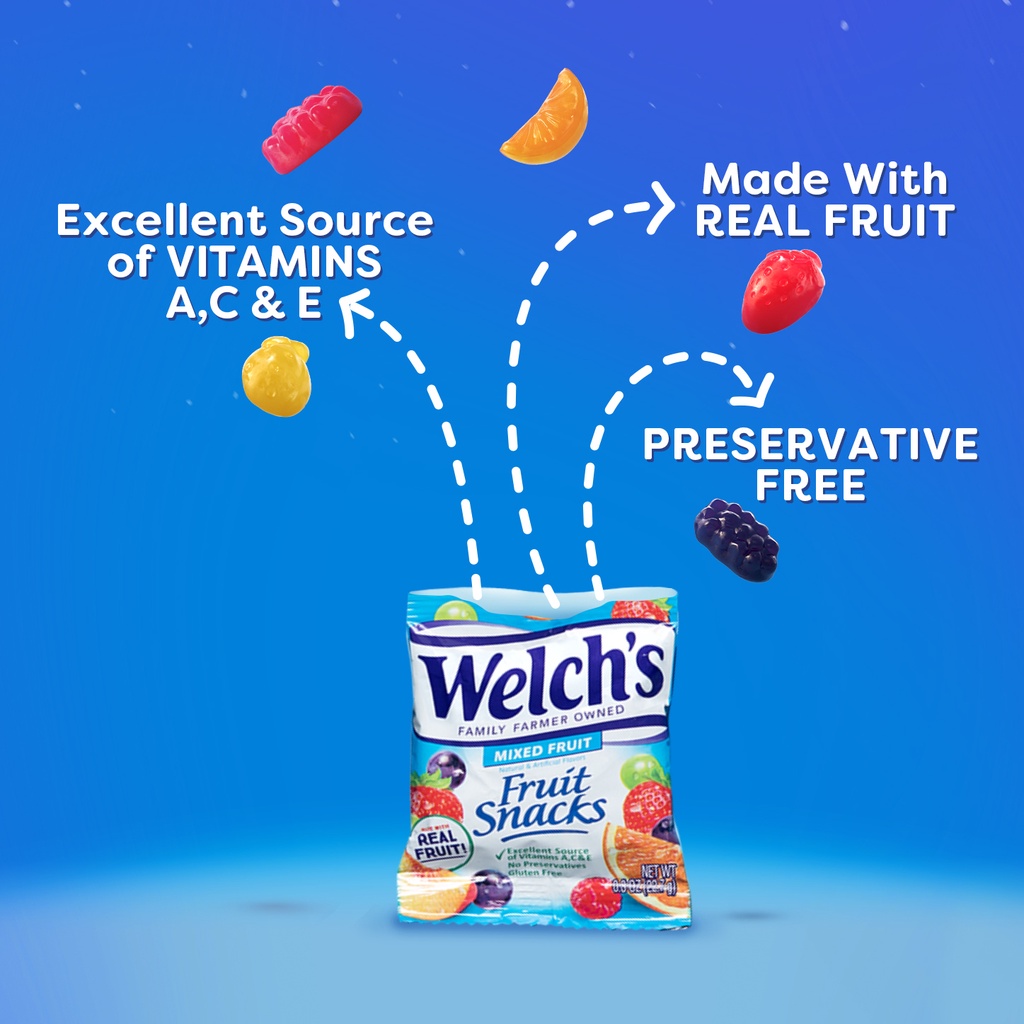 Kẹo dẻo trái cây healthy care Welchs fruits Snack 22.7g/ gói bổ sung vitamin cho bé bằng món ăn vặt Maxwell