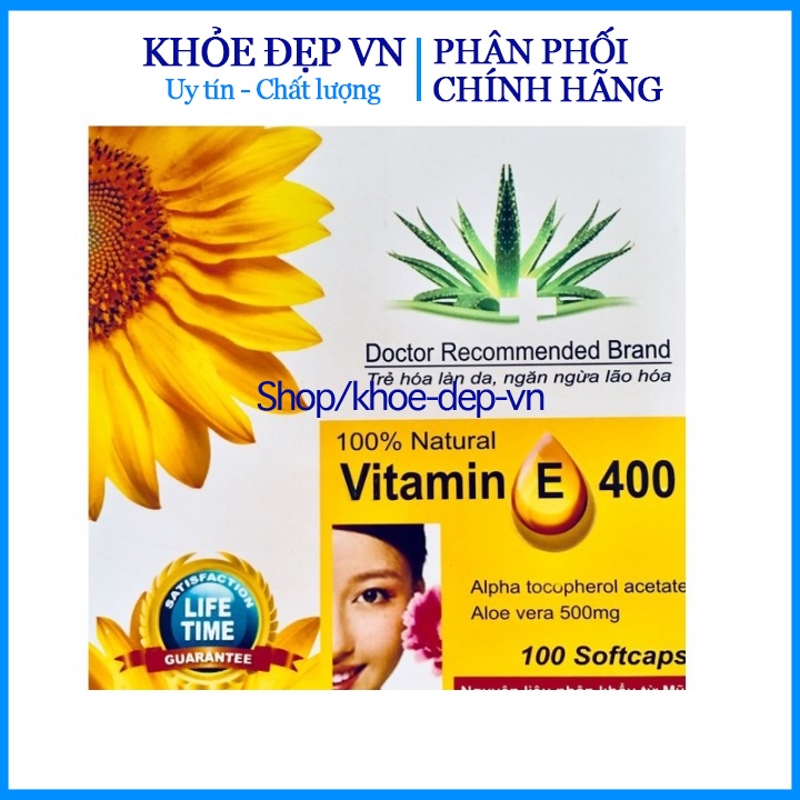 Viên uống đẹp da Vitamin E Vàng USA 4000mcg, Aloe vera 500mg - Hộp 100 viên