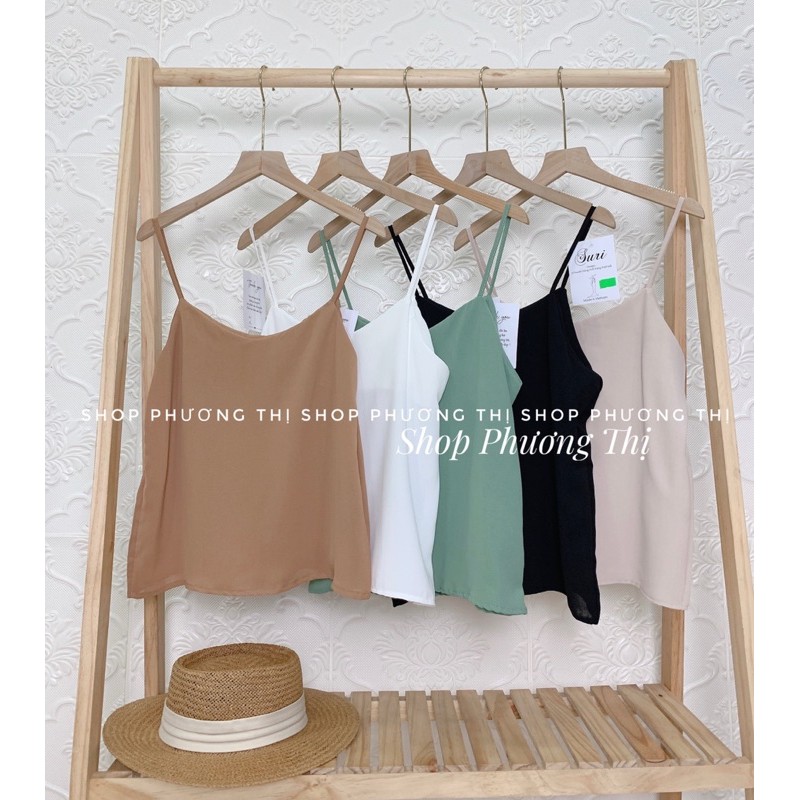 Áo hai dây cổ tim đũi lụa trơn Basic (hàng sẵn)