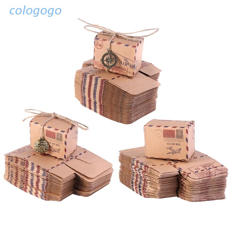 Set 50 hộp đựng kẹo bằng giấy kraft phong cách vintage