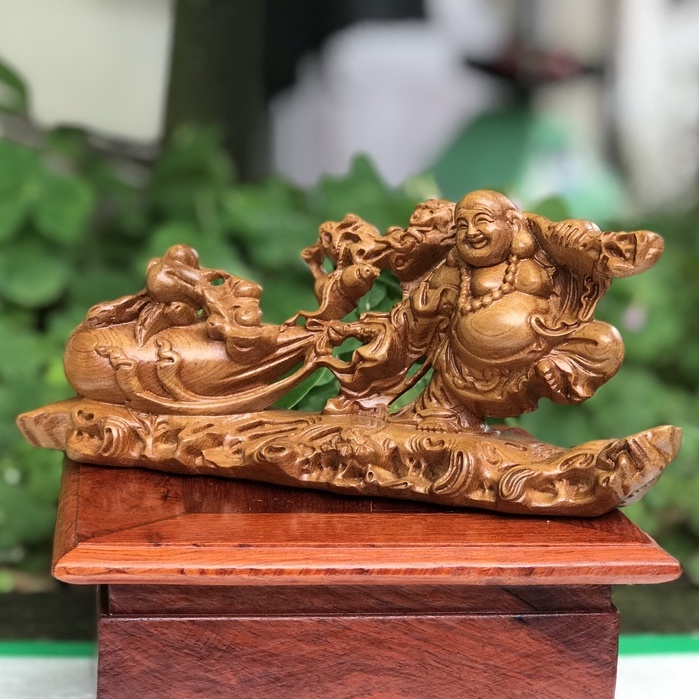 Tượng di lặc kéo bao tiền để ô tô ,để bàn làm việc để gỗ nguyên khối thơm nức mũi -tặng vòng đeo tay