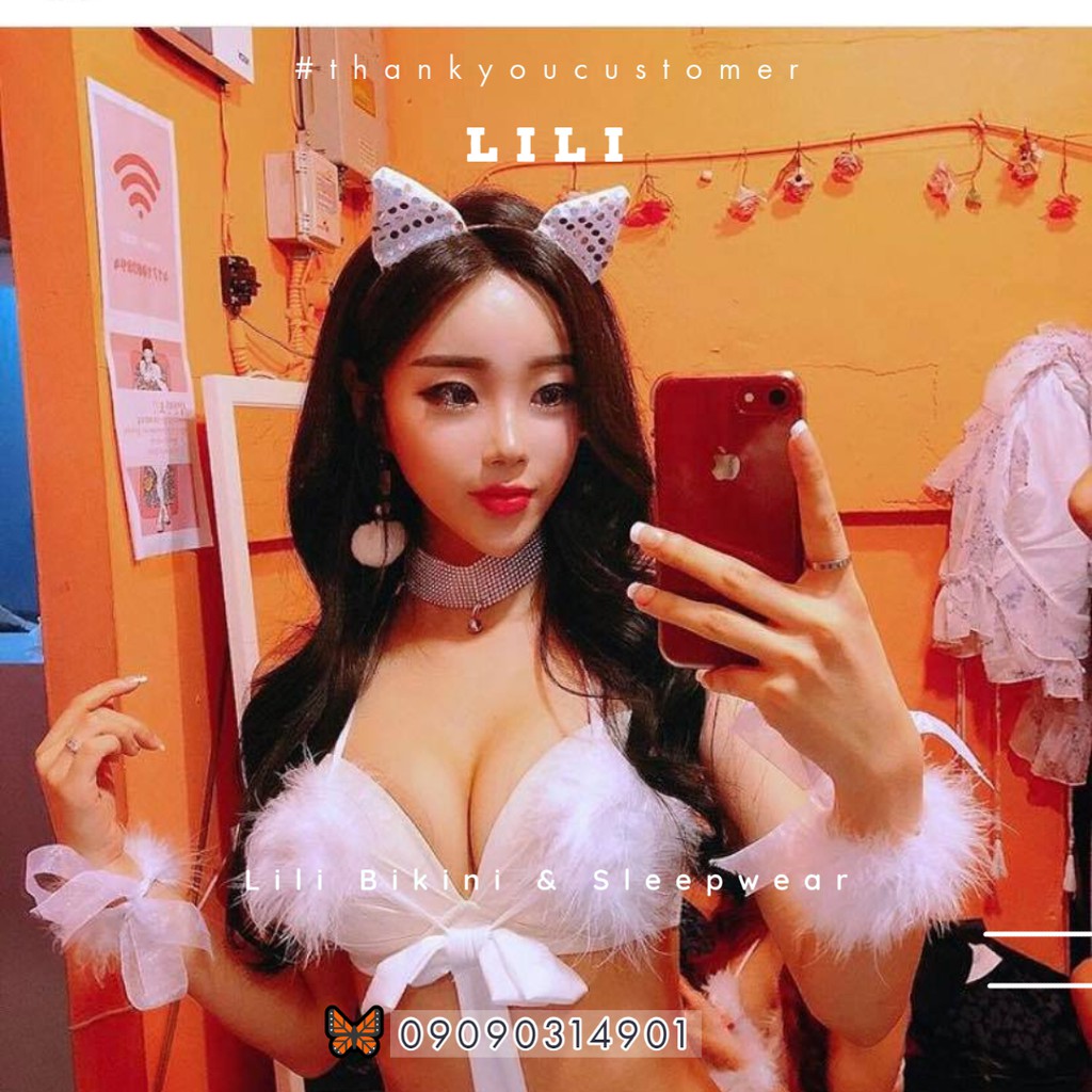 Cosplay hồ ly trắng, mèo trắng vô cùng gợi cảm sexy full phụ kiện như hình hóa trang Noel, Giáng Sinh, cáo tuyết