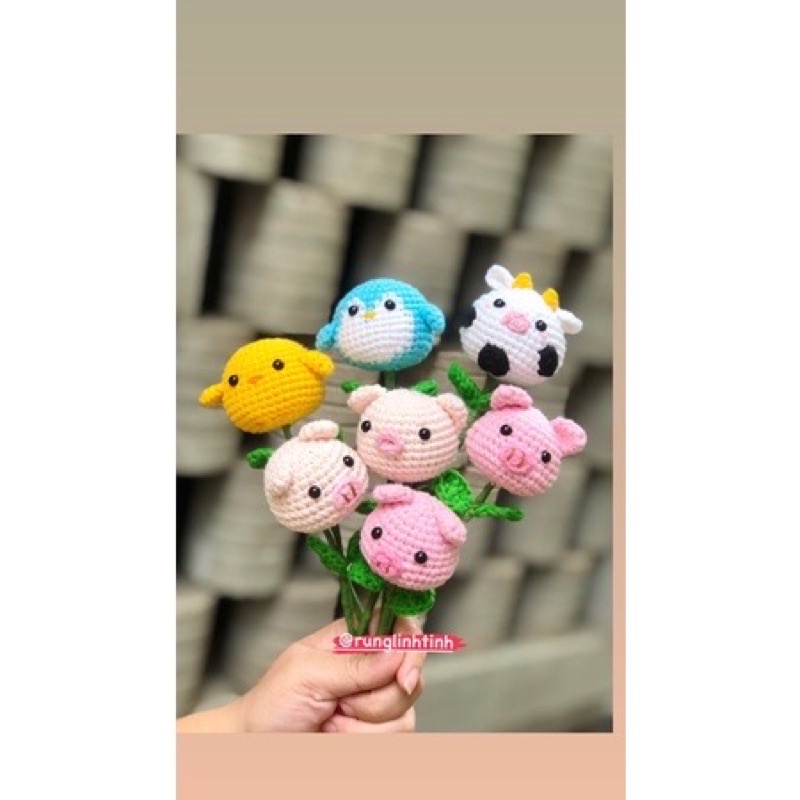 Bông hoa/móc khoá hình con vật bằng len handmade