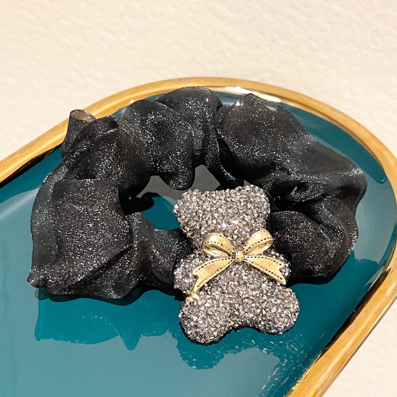 Ahellogirl Dây Buộc Tóc Co Giãn Hình Gấu Đính Đá Lưới Hàn Quốc Cho Nữ