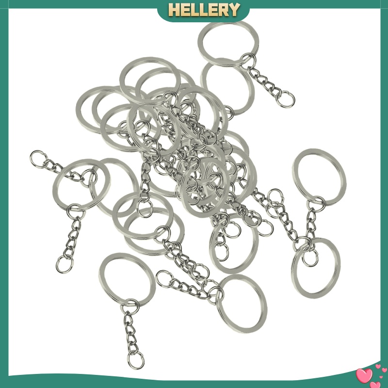 [HELLERY]30pcs Metal Split Keychain Rings With Chain 28mm Open Jump Ring DIY Key Ring