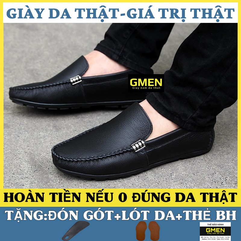 Giày lười nam chất liệu da thật mềm mại đế cao su khâu chỉ bảo hành 12 tháng GM102