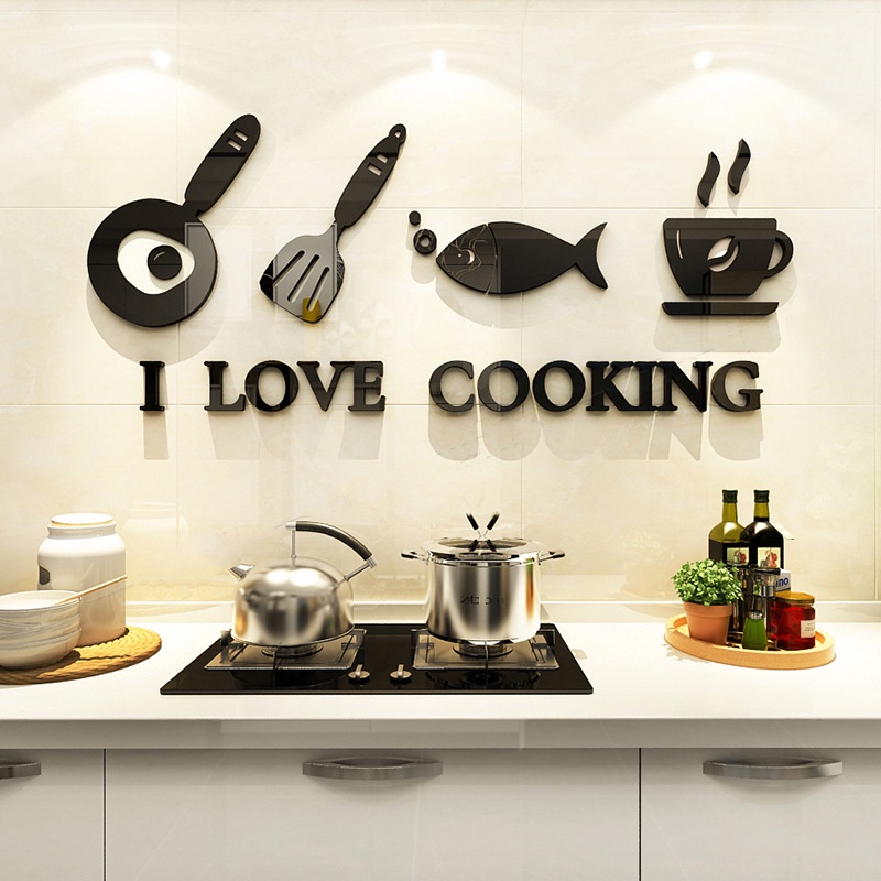 Tranh mica 3d dán tường các mẫu tranh love cooking, happy life, trang trí phòng bếp, quán ăn