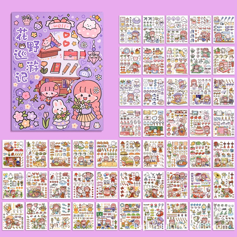 Set 50 Tấm Sticker Hoạt Hình Nhật Bản Dễ Thương Dán Trang Trí Sổ Tay DIY