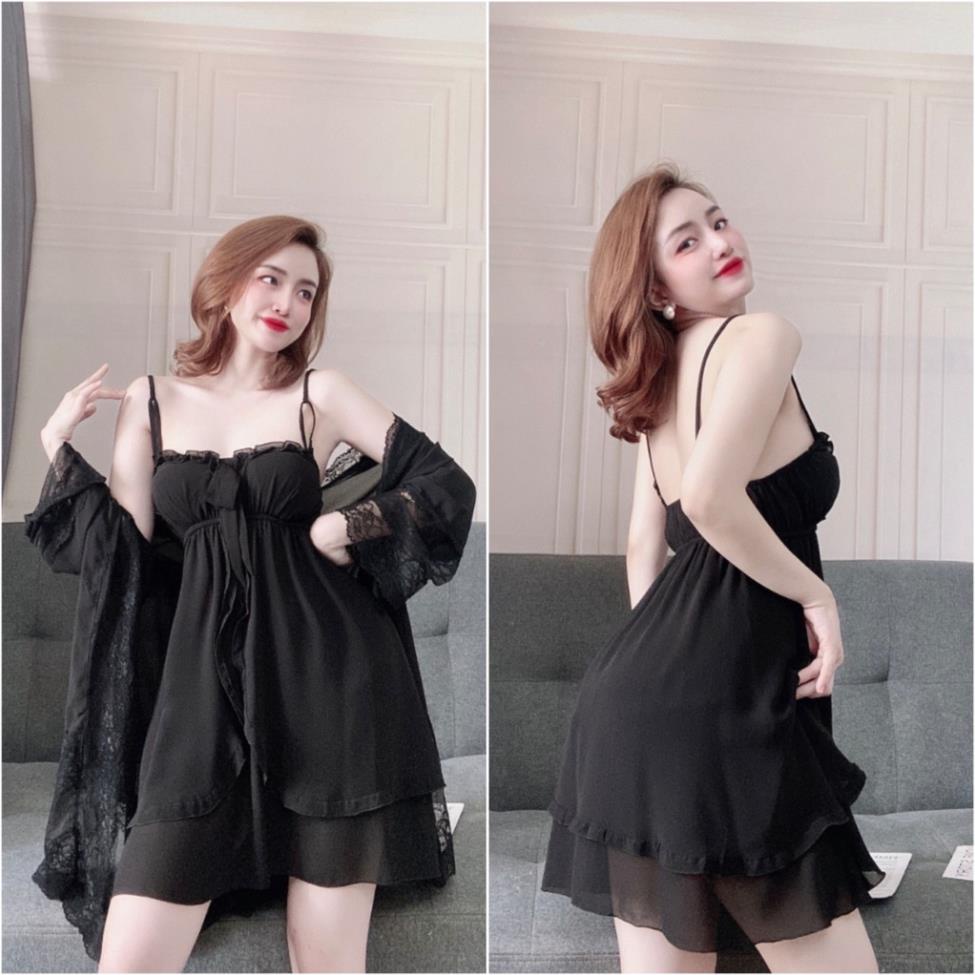 Váy Ngủ Nữ Kèm Choàng SOJUN Vải Chiffon Dưới 60Kg