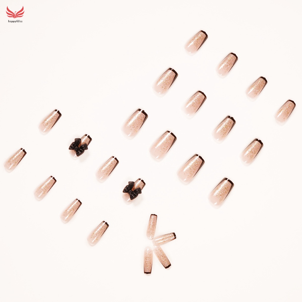 Set 24 móng tay giả dài đính nhũ lấp lánh thời trang sang trọng kèm keo dán dành cho nữ