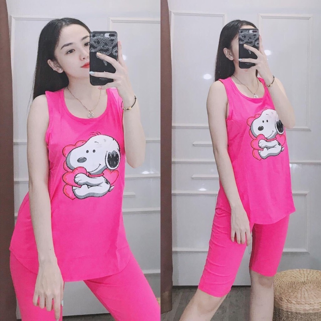 sett đồ bộ lửng phối đồ in hình dễ thương, chất liệu cotton thoáng mát. (size 40-57)