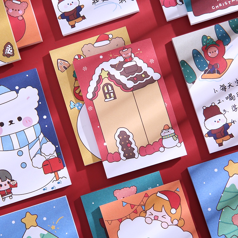 Set 50 Tờ Giấy Ghi Chú Dày Dặn Siêu Dính Họa Tiết Hoạt Hình Giáng Sinh DIY